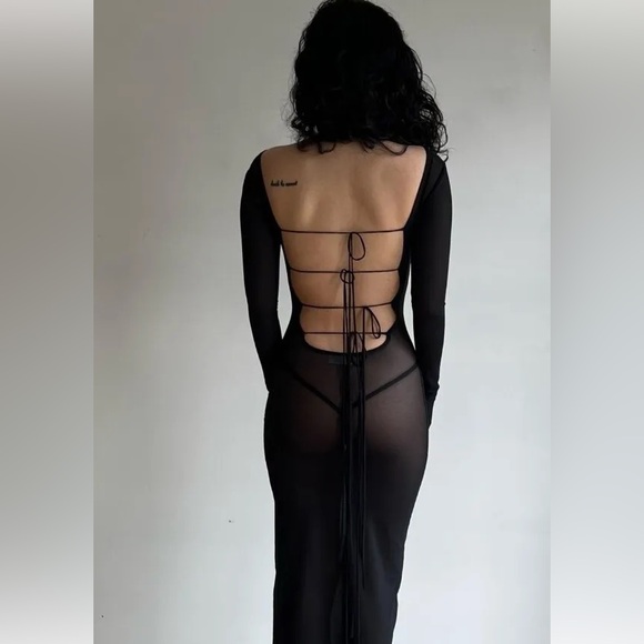 FANCI CLUB Madeline Dress Black Sheer Mesh Maxi - Picture 3 of 14